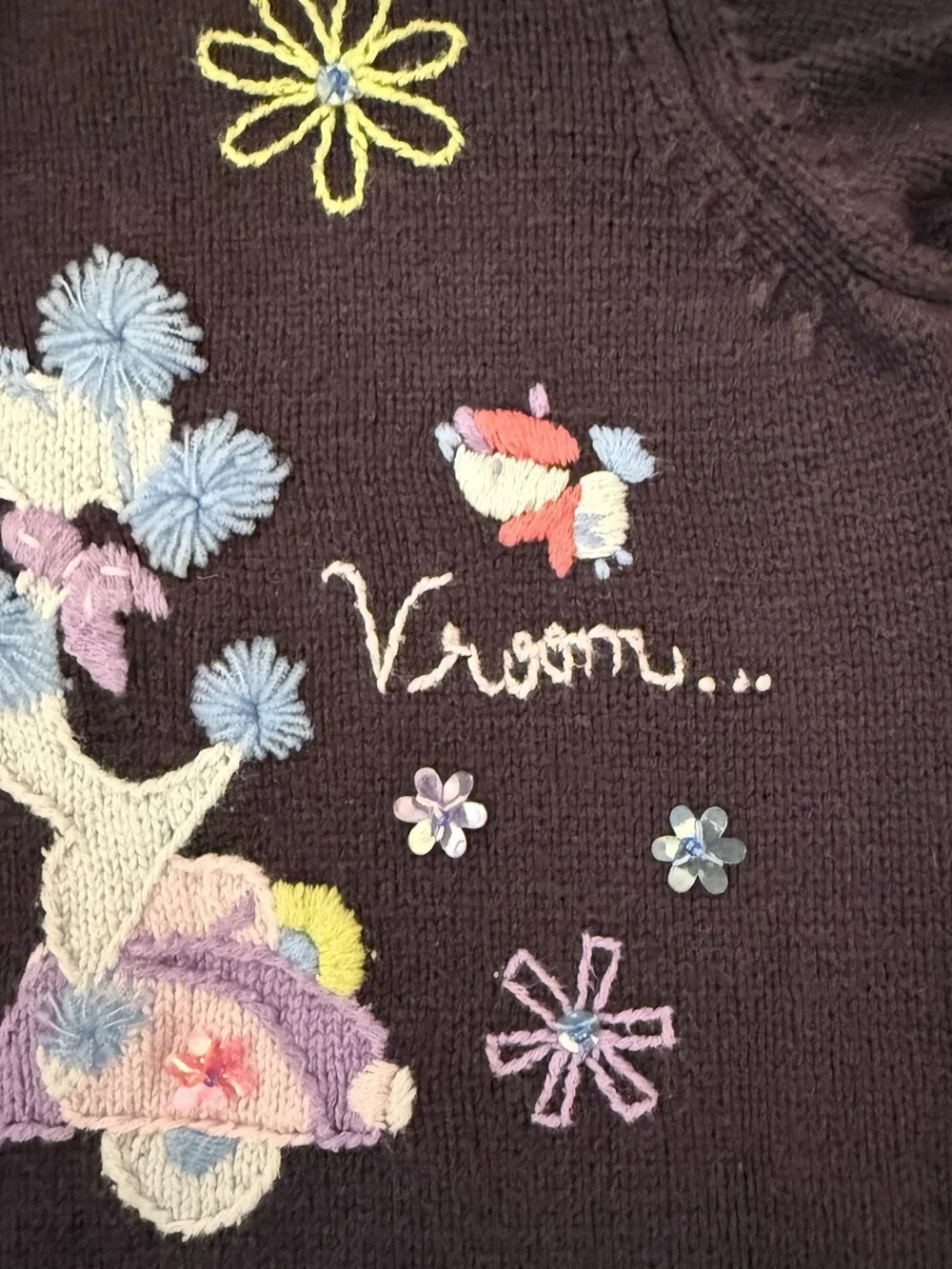 Vintage 2003 Gymboree Dog Scooter Embroidered Floral Cotton Knit Sweater 5 Y2K